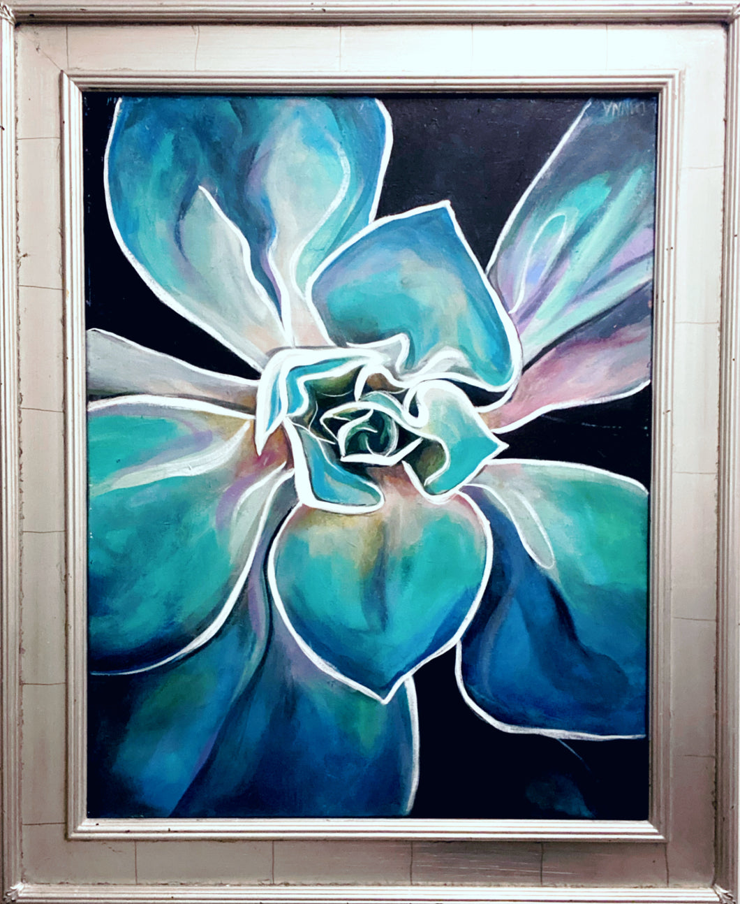 succulent acrylic painting 22 x 28 Original Framed Succulent (acrylic on canvas) – DB Designs